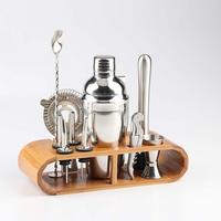 Stainless Steel Cocktail Shaker with Wooden Stand for Home Bar Party